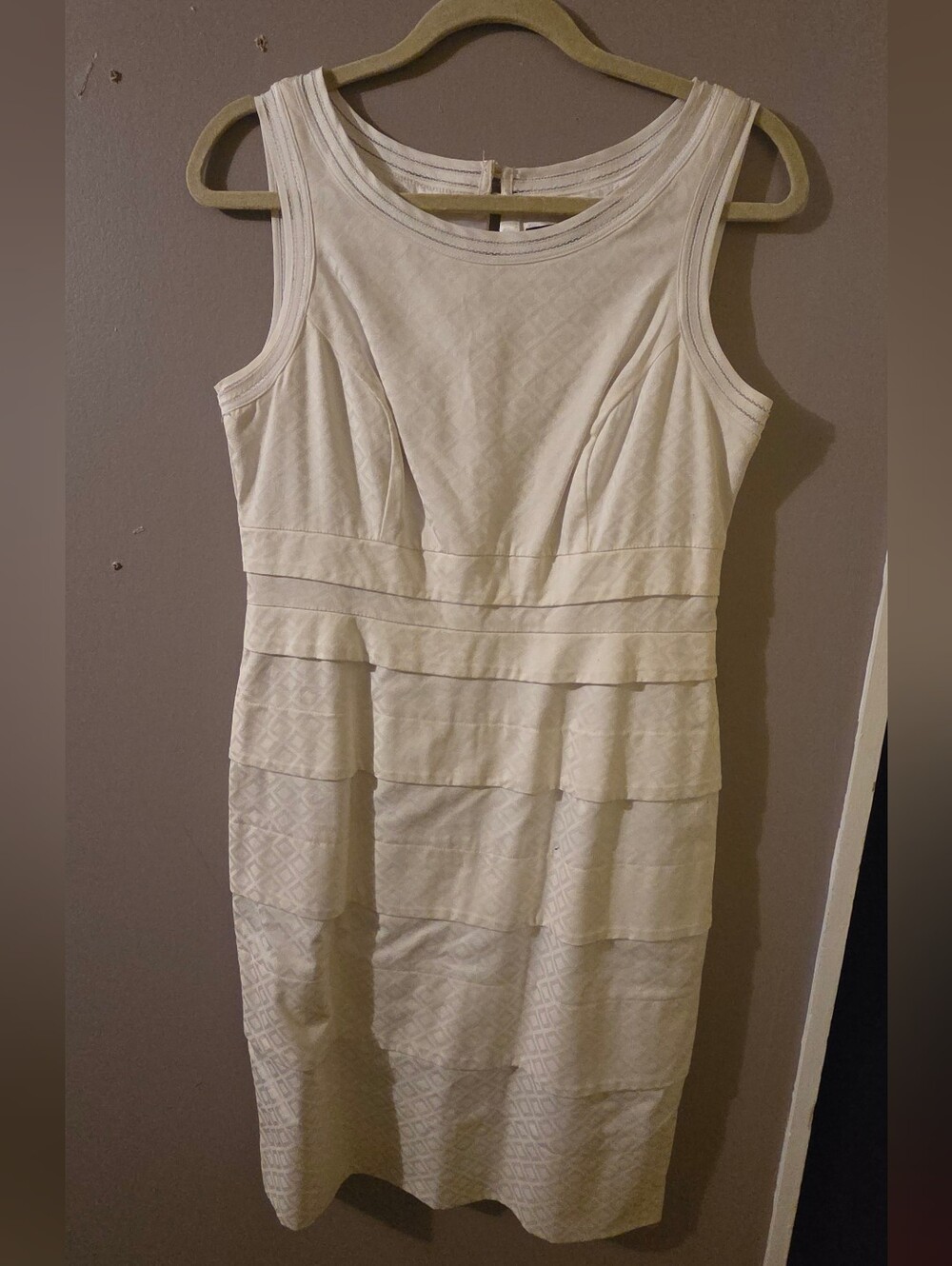 White House Black Market Cream Tiered Sheath Midi Dress